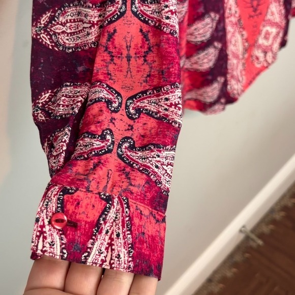 Lucky Brand Womens Pink Paisley Long Sleeve Boho Peasant Button Detail Top sz XL - Picture 3 of 8